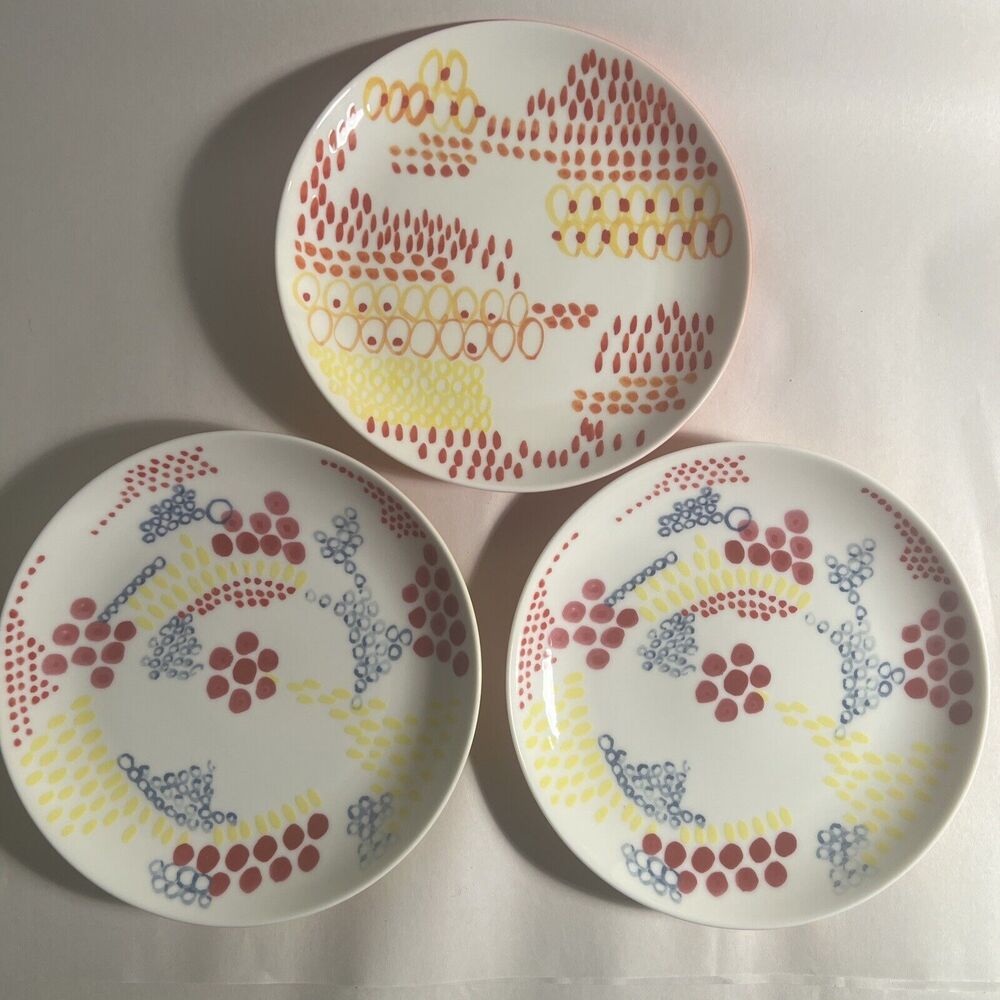 3 Anthropologie dessert lunch snack plates 8 inches Abstract Lines Dots